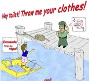 Cartoon "Throw me your clothes!" by Chuck Butler 